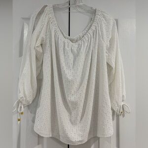 Michael Kors White Eyelet Split Sleeve Top